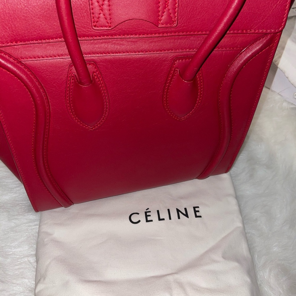 Celine paris hand bag Elegant Red Leather Tote Bag - Picture 3 of 6